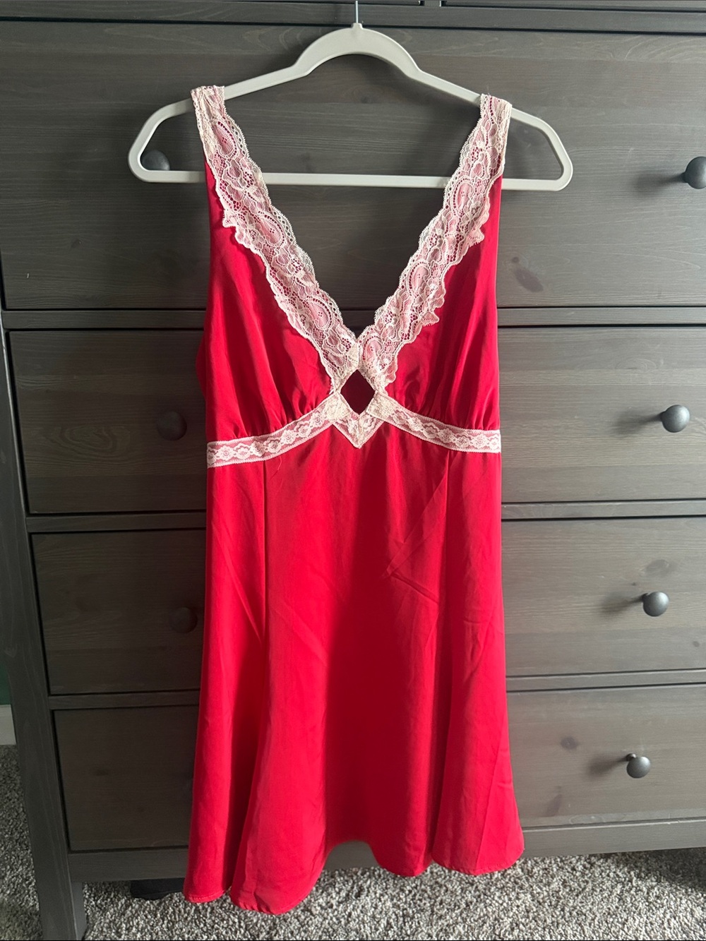 wild fable Red Chemise with Pink Lace Trim